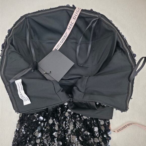 Ieena Mac Duggal Black Strapless Sequin Evening Gown With Bow Sz 4 NWT - Picture 9 of 11